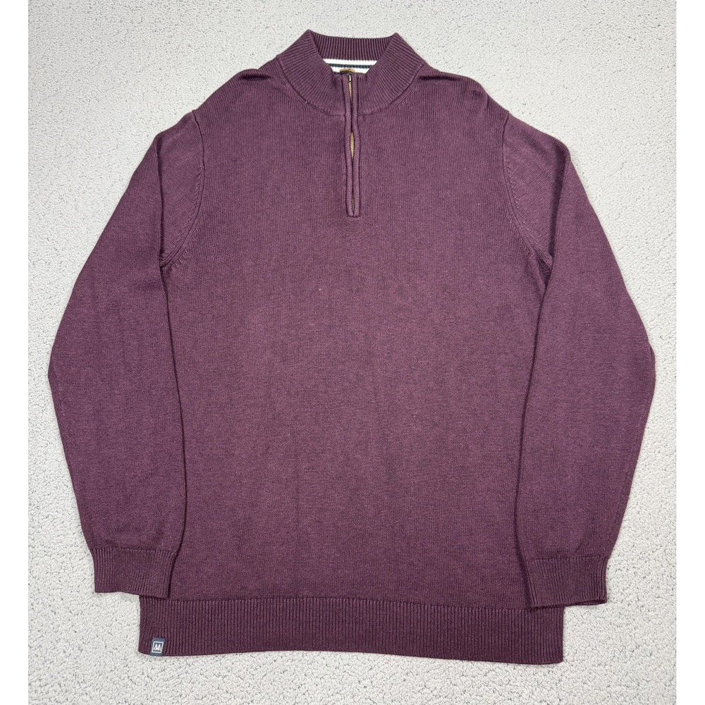 Mizzen+Main Sweater Mens Large Purple 1/4 Zip Mock Neck Knit‎ Pullover Rayon